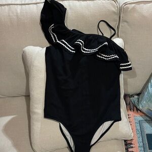 Janie and Jack Black One-Shoulder Swimsuit